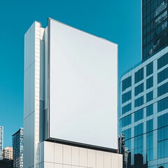 Urban Billboard on Modern Building Against Blue Sky