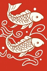 Canvas Print - Two Koi Fish in Red Background