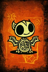 Poster - Cute Cartoon Devil with Wings on Orange Background