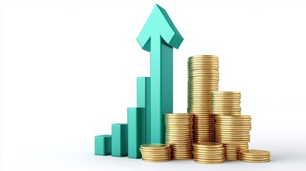 This image depicts a rising graph with coins, symbolizing financial growth and success in investments and business ventures.