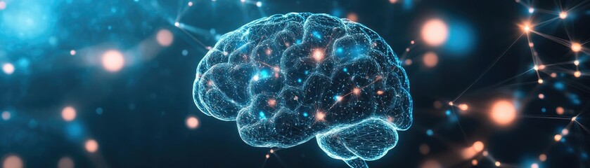 Poster - A digital representation of the human brain showcasing connectivity and neural networks in a vibrant, futuristic style.