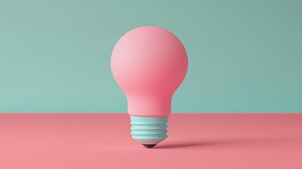 Poster - A soft pink light bulb stands on a pastel surface, showcasing a minimalist design and modern aesthetic.