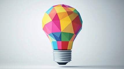Aufkleber - A colorful, geometric light bulb design, symbolizing creativity, innovation, and modern aesthetics in a minimalistic setting.