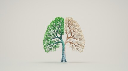 Wall Mural - A tree shaped like lungs, with one side green and the other side deforested