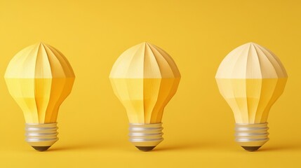 Aufkleber - Three yellow light bulbs resembling hot air balloons, set against a bright yellow background, symbolizing creativity and bright ideas.