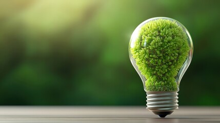 A light bulb filled with greenery symbolizes eco-friendliness, sustainability, and innovative ideas for a greener future.