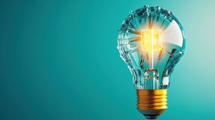 Poster - A glowing light bulb against a teal background, symbolizing ideas, innovation, and creativity.