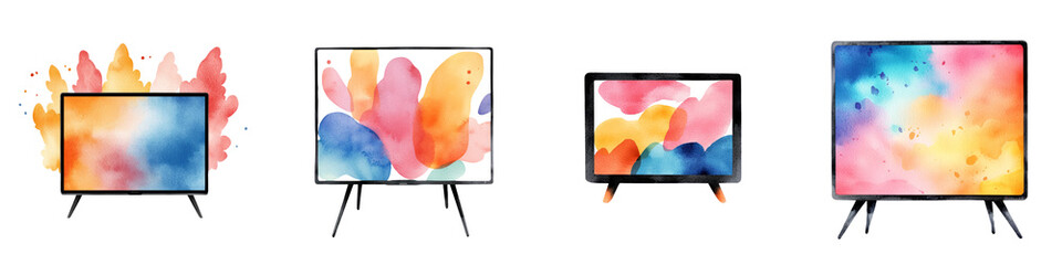 a smart TV clipart, Black Friday electronics offer, watercolor illustration, bright tones, isolated on white background