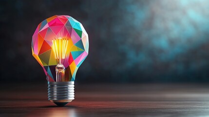 Poster - A colorful, geometric light bulb illuminating a dark surface, showcasing creative design and modern aesthetics.