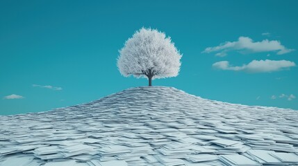 Wall Mural - A tree turning into stacks of paper, representing deforestation for commercial use