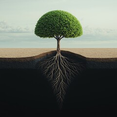 Wall Mural - A tree with roots shaped like the Earth, being cut down