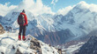 © Milla - Landscape with man on the top in mountains. Travel sport lifestyle concept