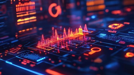 Aufkleber - Dynamic digital interface displaying vibrant data visualization with graphs and charts in stunning neon colors.