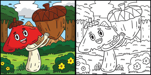 Wall Mural - Mushroom and Acorn Coloring Page Illustration