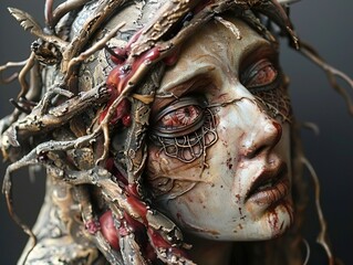 Wall Mural - Surreal Sculpture of a Woman with Branches and Blood