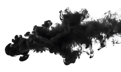 Wall Mural - Dense cloud of black ink spreading through water white background, Generative AI