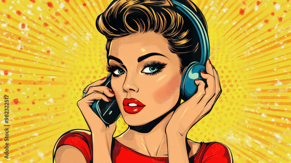 Hello woman speaking on the phone, depicted in a pop art retro comic ...