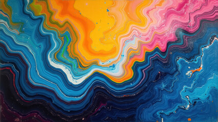 Poster - Explosion of vibrant colors, blending shades of blue, orange, pink, and deep purple in mesmerizing abstract pattern that captivates the viewer attention