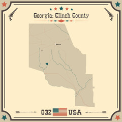 Canvas Print - Large and accurate map of Clinch County, Georgia, USA with vintage colors.