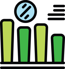 Poster - Green bar chart over white background with a magnifying glass above the bars, analyzing the data and market trend