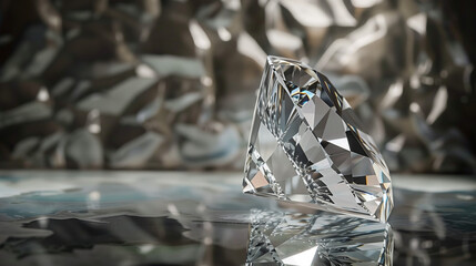 A large diamond reflecting the warm highlights of the bokeh, the concept of luxury and elegance