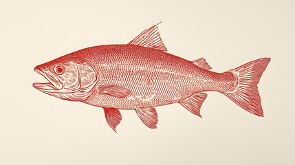 Salmon , letterpress style, side view,