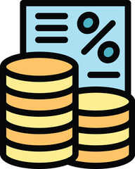 Poster - This vector illustration depicts the concept of investment growth, featuring stacked coins and a percentage symbol