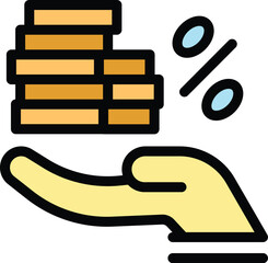 Poster - Hand is holding a stack of coins with a percentage symbol next to it, representing the concept of interest rate growth