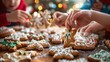 © AlexCaelus - Children decorating festive gingerbread cookies with icing and sprinkles, capturing the joy of holiday baking traditions.