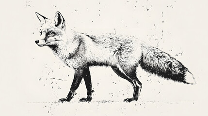 Fox, letterpress style, black & white