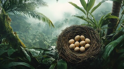 Wall Mural - Nest of Eggs in a Tropical Jungle