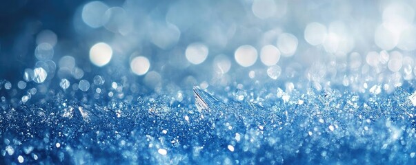 Poster - Glistening droplets on a serene blue surface create a tranquil and refreshing atmosphere, perfect for nature-themed projects.
