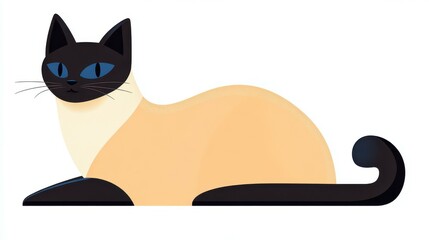 Sticker - Elegant stencil print of a mink Tonkinese cat, featuring a modern and minimalist design on a crisp white background.