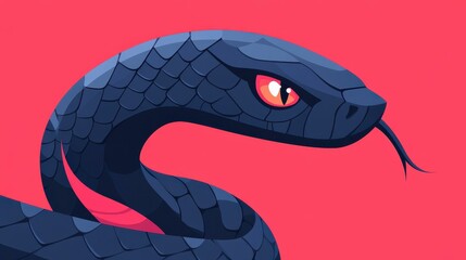 Wall Mural - A sleek black snake curls gracefully against a vibrant pink backdrop, highlighting its glossy scales and intricate textures.