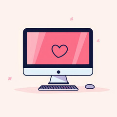 Poster - A sleek computer monitor and keyboard in a minimalist 2D vector style, perfect for modern design lovers.