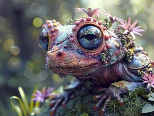 Sticker - Colorful Fantasy Frog with Glowing Eyes in a Lush Forest