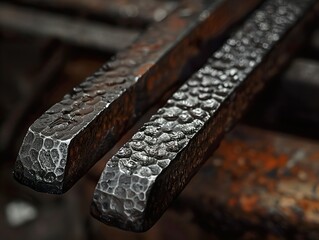 Close-up of Forged Iron Bars: Texture and Detail