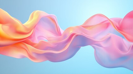 Poster - colorful flowing fabric waves in soft pastel tones against a serene blue background creating a tranq