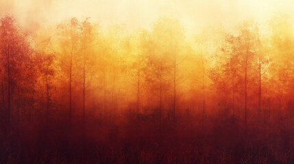 Wall Mural - Abstract Autumn Forest Orange and Yellow Hues Blurred Foliage in Misty Atmosphere