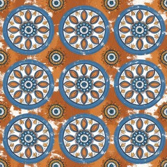 Wall Mural - abstract pattern featuring a series of circular mandala-like designs. The layout is a repeating pattern with each circle containing symmetrical, radial designs that resemble traditional mandala art.