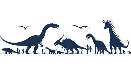 Poster - Dinosaur size comparison diagram showcasing various species in silhouette