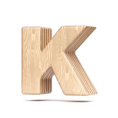 Plywood font Letter K 3D