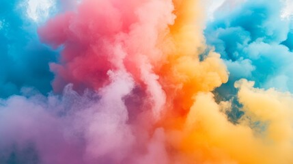 Poster - Colorful smoke clouds billowing into the sky from a street art performance, blending vibrant hues into the air, creating a dramatic and artistic effect.