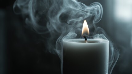 Aufkleber - Gray smoke curling up from a recently extinguished candle, slowly dissipating into the air, creating an atmosphere of tranquility and closure