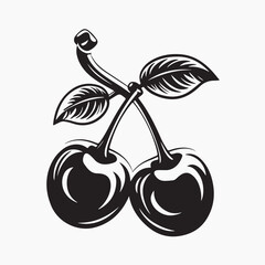 Poster - Vintage cherries black white illustration