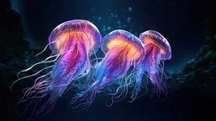 Poster - Three Bioluminescent Jellyfish