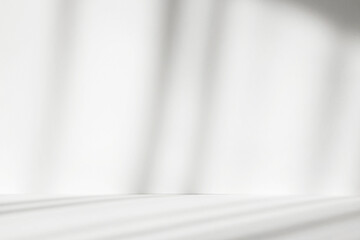 Fototapete - Abstract white studio background with shadows of window. Empty 3d room. Display product with blurred backdrop.