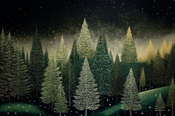 Poster - Serene forest under starry sky