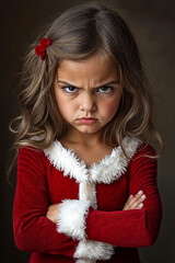 Poster - A little girl in a red sweater with her arms crossed