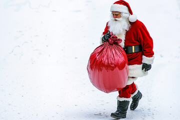 Sticker - A man dressed as Santa Claus carrying a large red bag of presents